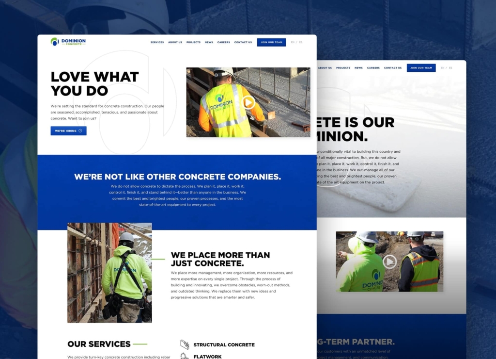 Dominion Concrete website screenshots