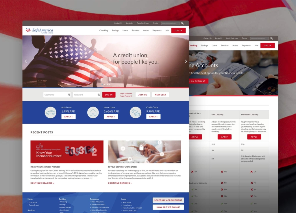 SafeAmerica Credit Union Website screenshots