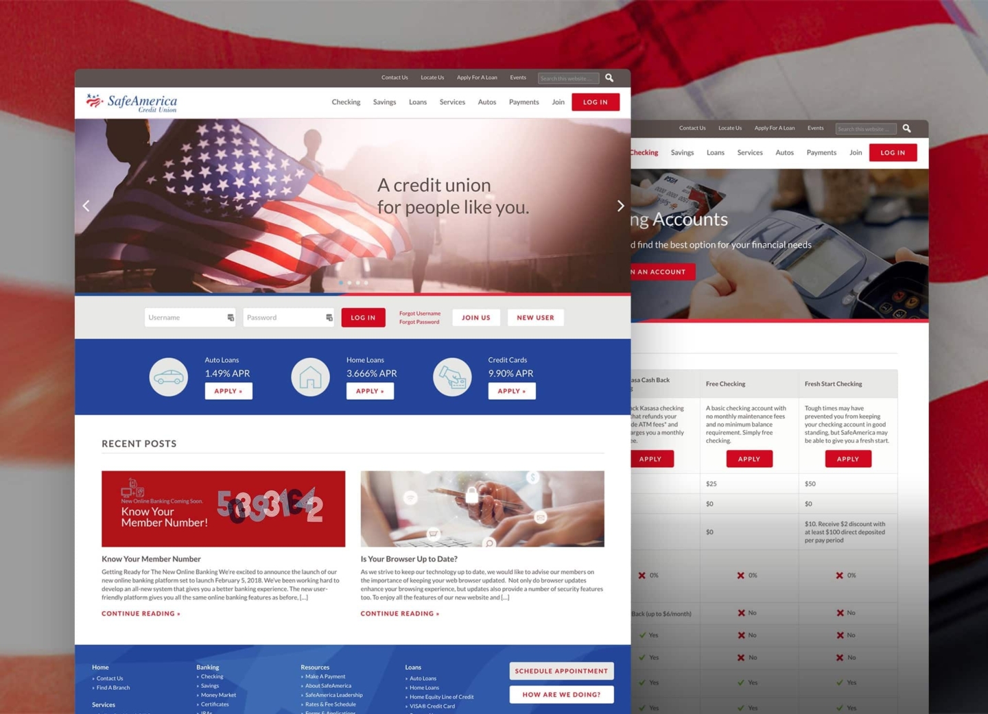 SafeAmerica Credit Union Website screenshots