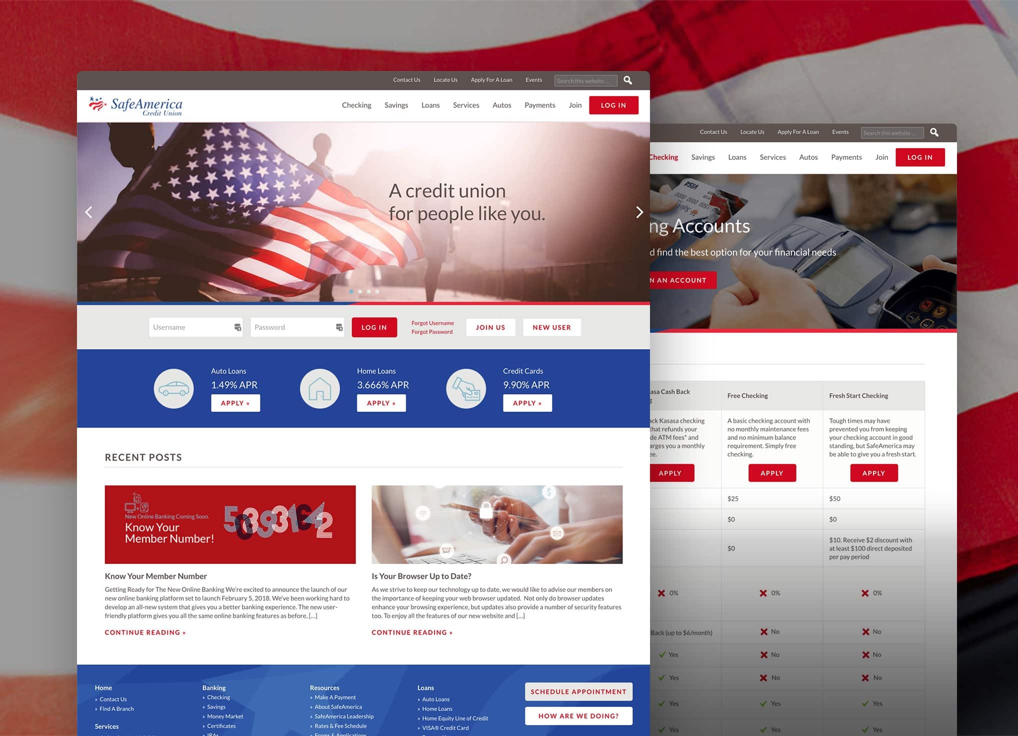 SafeAmerica Credit Union Website screenshots