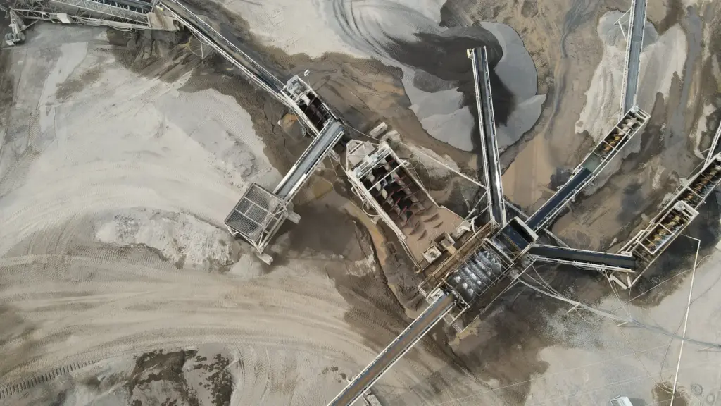An aerial view of a construction site with aggregate crushing plant.